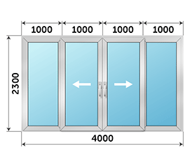 Четырехстворчатая дверь остекленная AGS 4000x2300