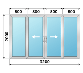 Четырехстворчатая дверь остекленная AGS 3200x2000