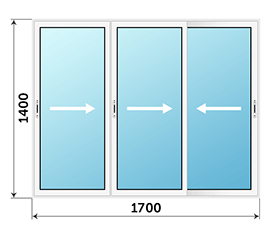 Трехстворчатое окно NEWTEC 1700x1400