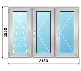Трехстворчатое окно NEWTEC 2150x1550