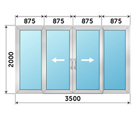 Четырехстворчатая дверь остекленная NEWTEC 3500x2000